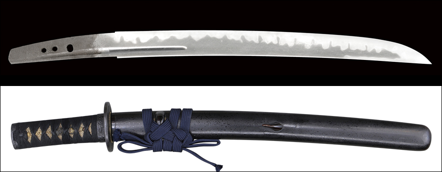 脇差外装 拵え 日本刀 脇差 拵え(外装一式) 黒塗鞘 鉄鍔 花虫