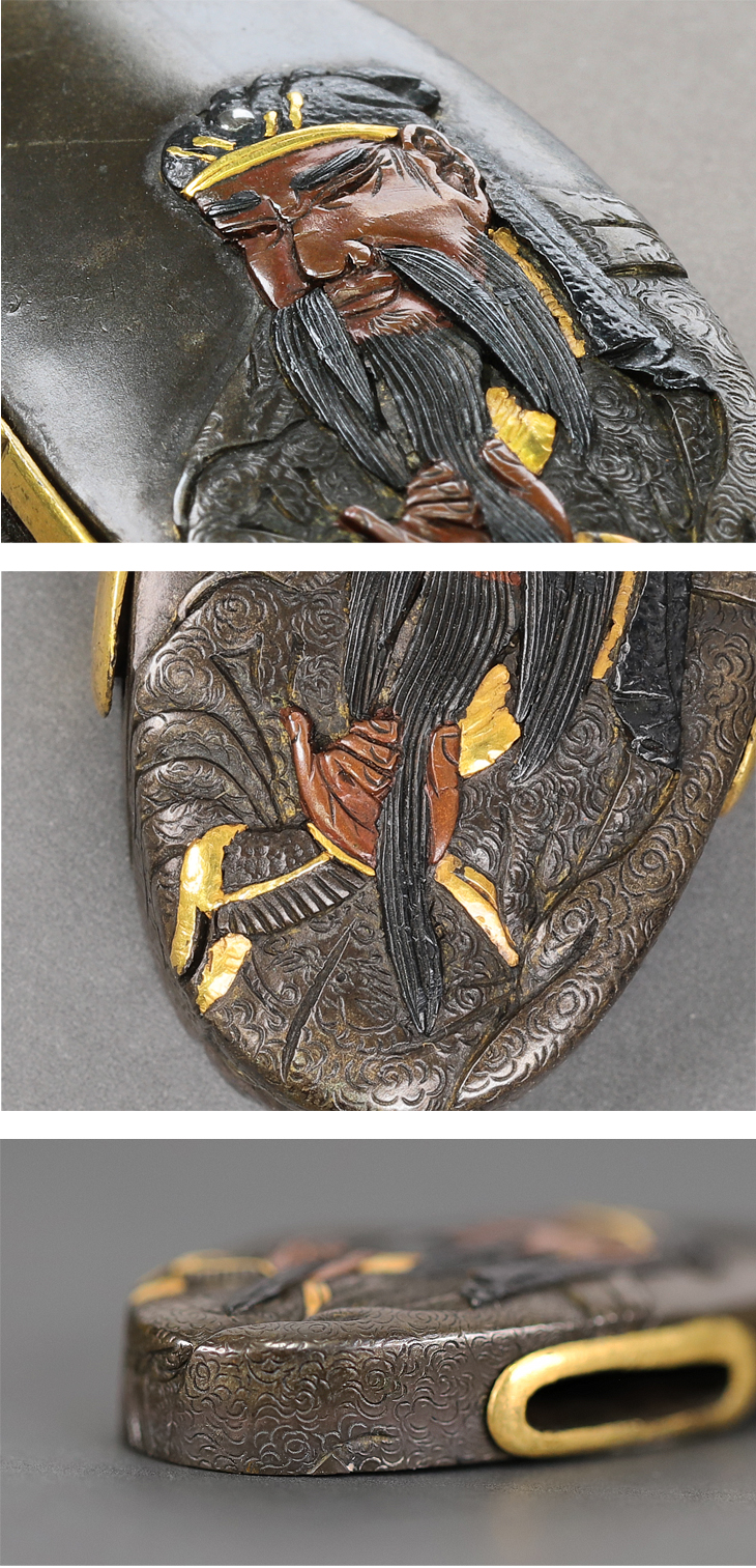 三国志図　鍔　彦根　鑑定書付き 三國志図 彦根鍔 鑑定書付 刀装具 三国志図 鍔 彦根 鑑定書付き 三国志