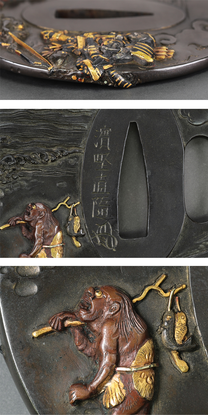 武者図　源平合戦　鍔(つば) 鍔：源平合戦藤戸の図 Tsuba:Genpei Gassen Fujito no Zu