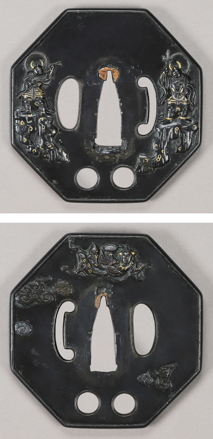鍔 5点まとめ売り 鍔：二天神像飛天図 Tsuba:Nitenshinzo Hiten Zu