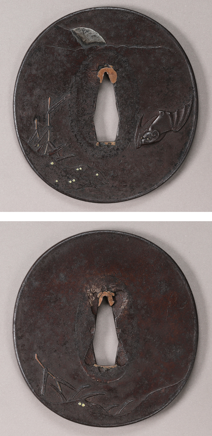 鍔：月下水辺蝙蝠図 Tsuba:Gekkamizube Komori Zu