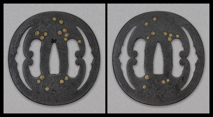 鍔：行合波透渦巻象嵌図 Tsuba:Yukiainami Sukashi Uzumaki Zogan Zu