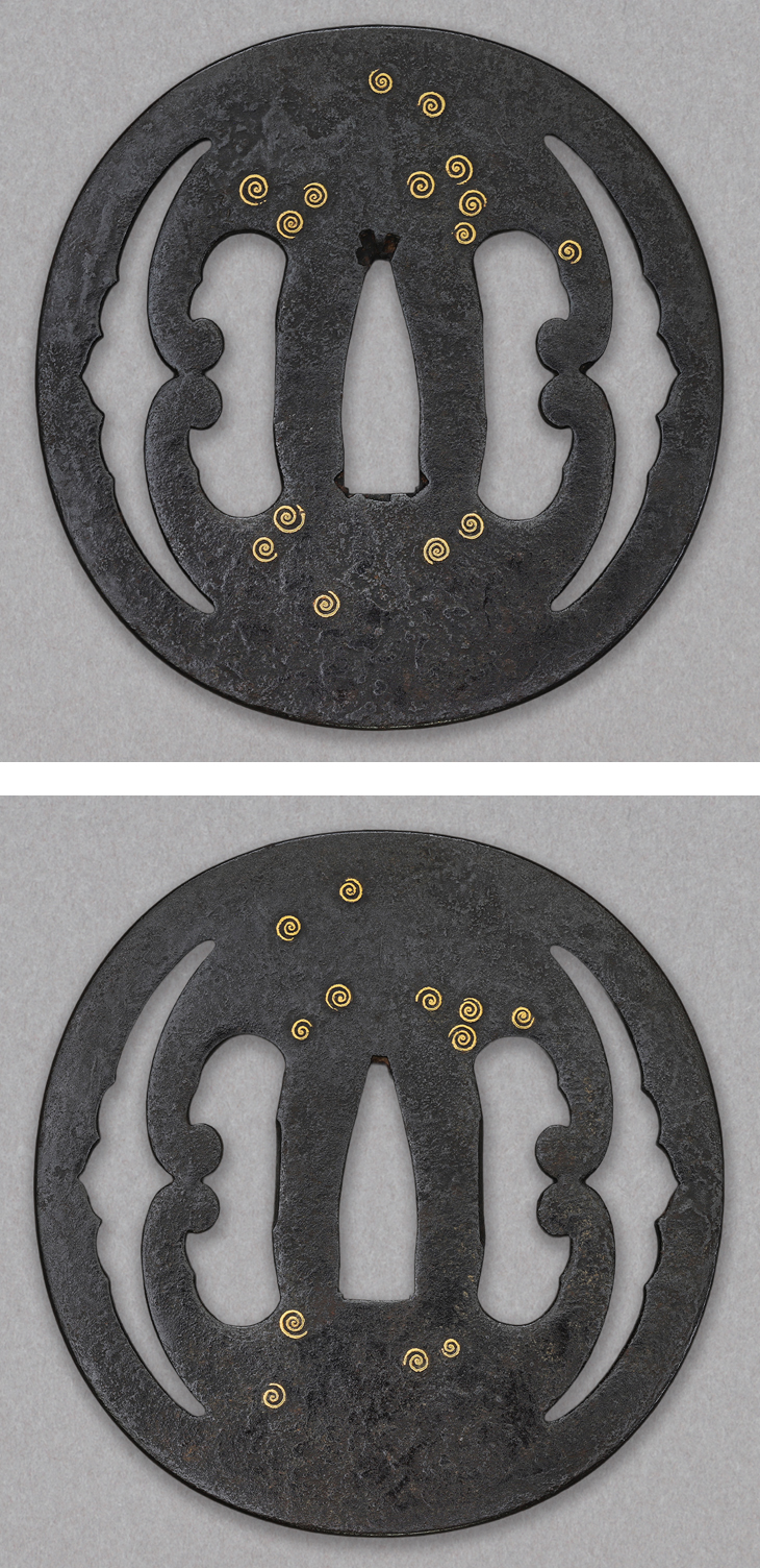 鍔：行合波透渦巻象嵌図 Tsuba:Yukiainami Sukashi Uzumaki Zogan Zu