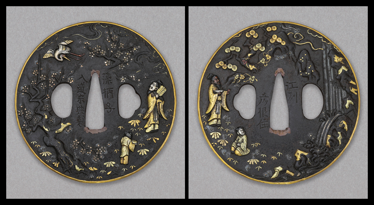 鍔：林和靖に李白観瀑図 Tsuba:Rinnasei ni Rihaku Kanbaku Zu