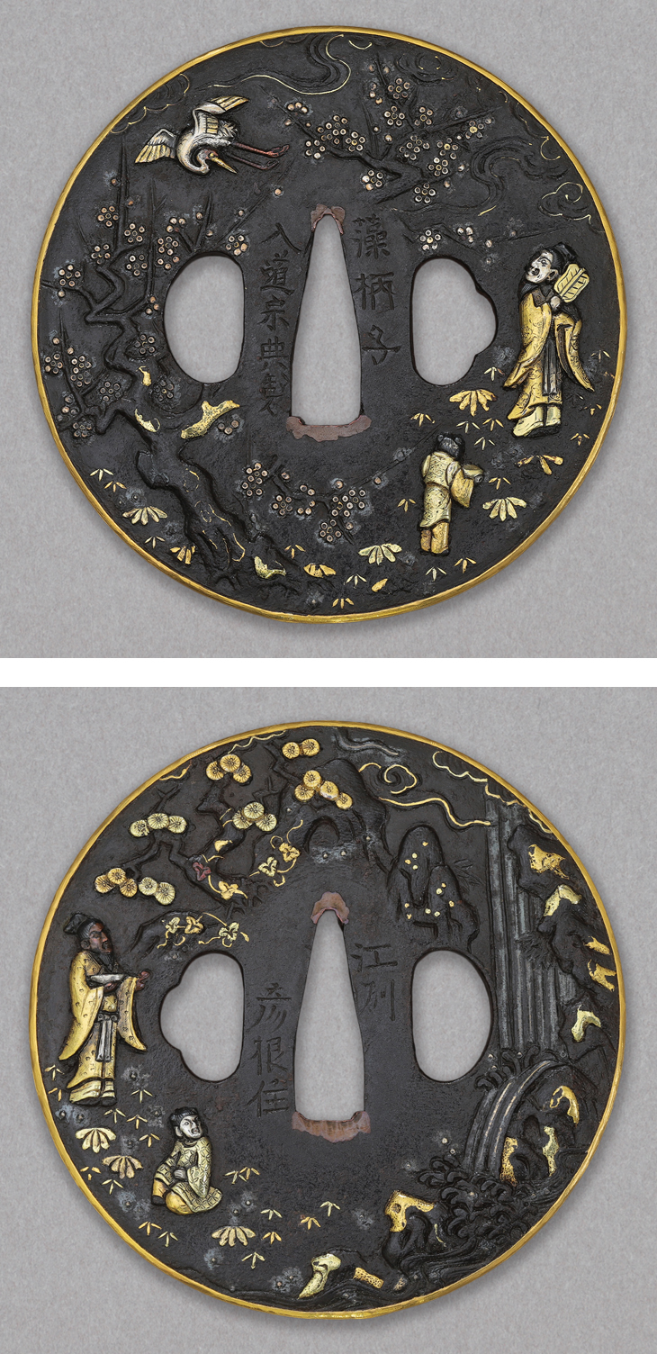 鐔 「李白観瀑図」 鍔：林和靖に李白観瀑図 Tsuba:Rinnasei ni Rihaku Kanbaku Zu