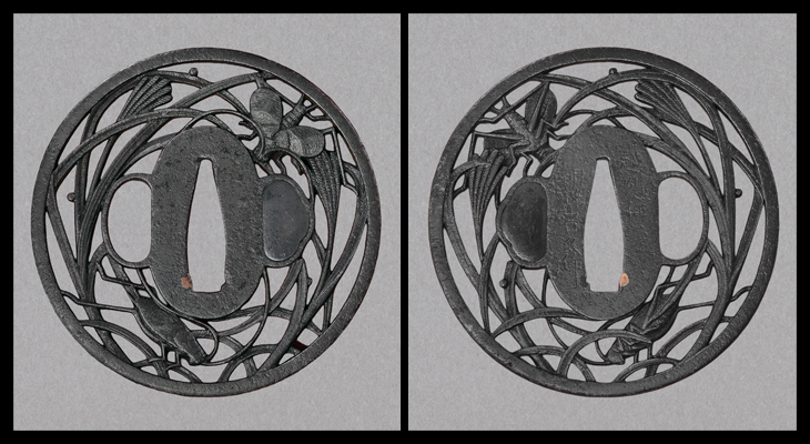 鍔：薄に秋虫図 Tsuba:Susuki ni Akimushi Zu