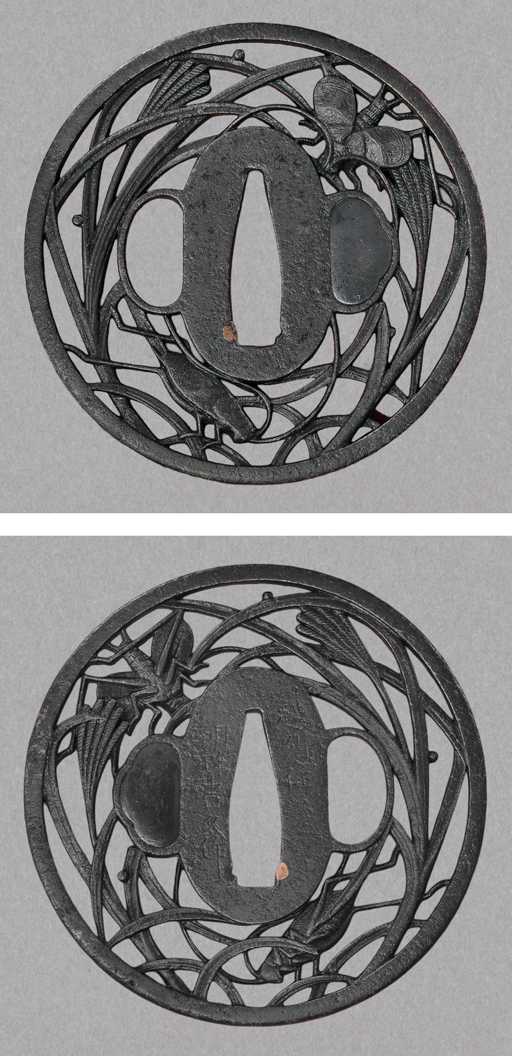 鍔：薄に秋虫図 Tsuba:Susuki ni Akimushi Zu