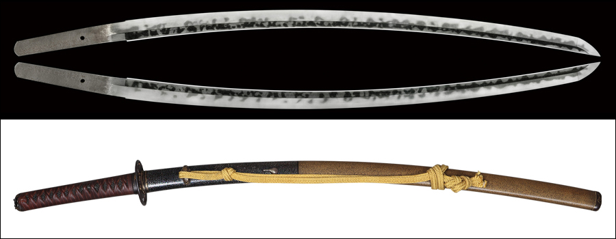 【売約済】商品番号：V-1860　刀　備前国住長船与三左衛門尉祐定　天文五年二月吉日(一五三六)　第十九回重要刀剣指定品　拵え付き(鐔に保存刀装具鑑定書付き)　探山先生鞘書き有り　第五十八回刀剣研磨技術発表会無鑑査出品作